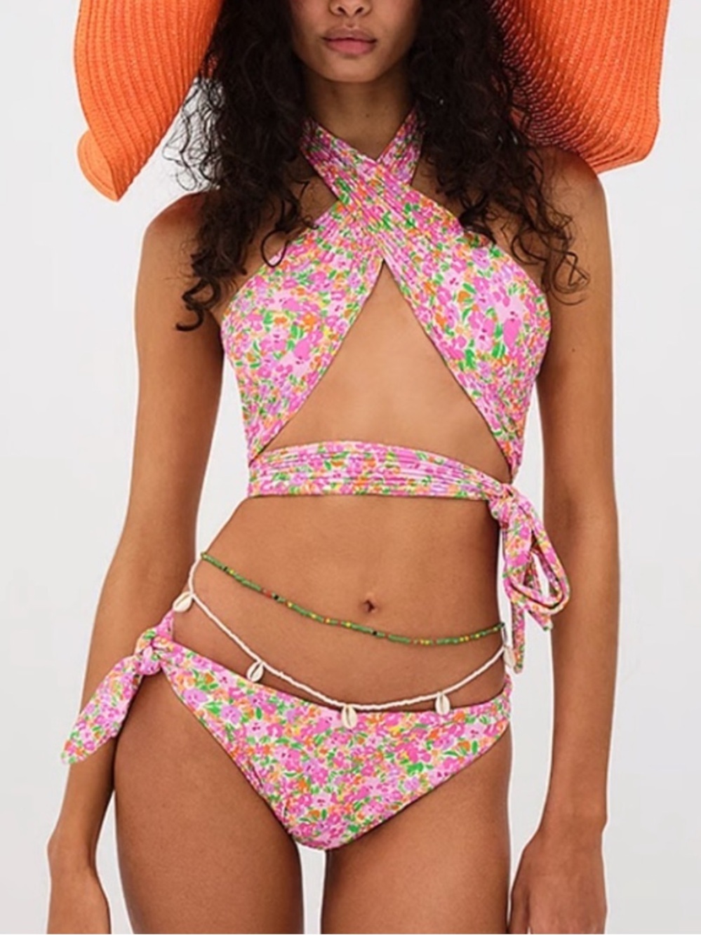 New! SET For Love And Lemons Dixie Pink Floral Tie-Side Bikini 38958 3629